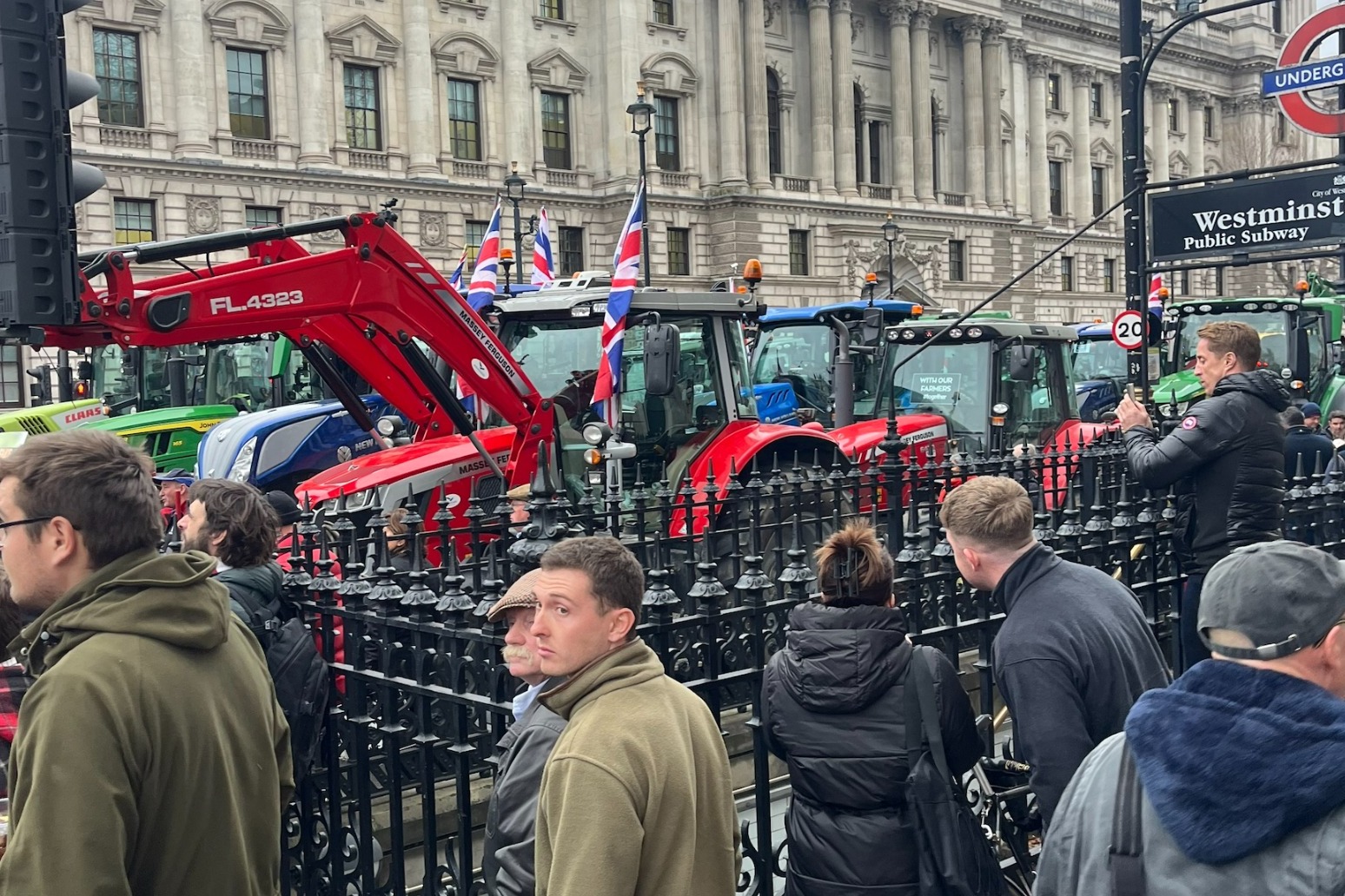 Farmers and tractors line up in Whitehall 